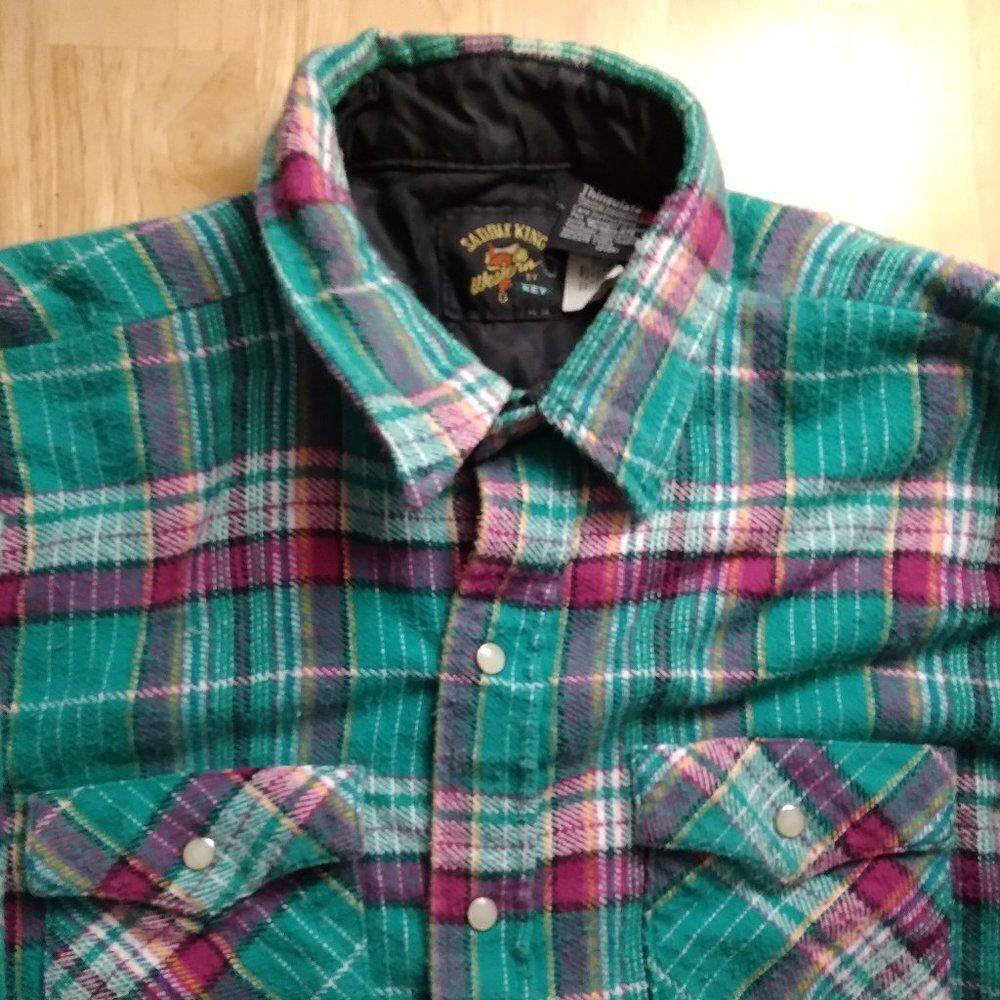 Vintage Key Saddle King Western Flannel Lined Pearl Snap Shirt